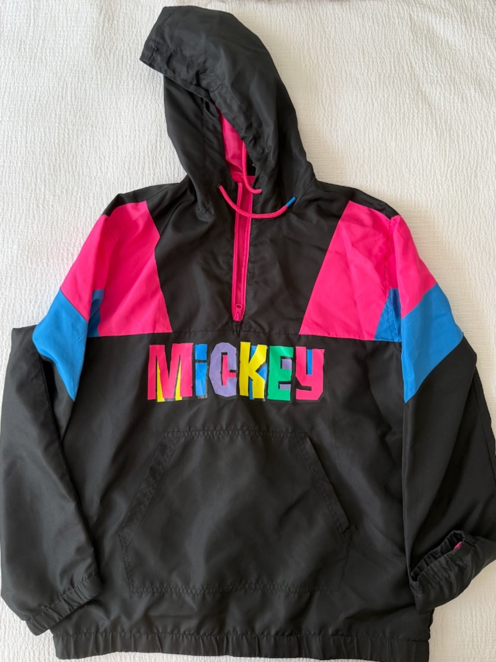 Vintage DISNEY MICKEY MOUSE Hooded Windbreaker Jacket Colorblock 1/4 Zip